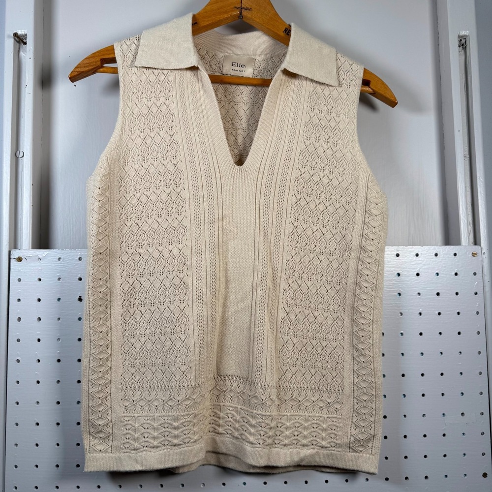 Elie Tahari Sweater Vest Women's Size XS Ivory Knit Sleeveless Textured Casual